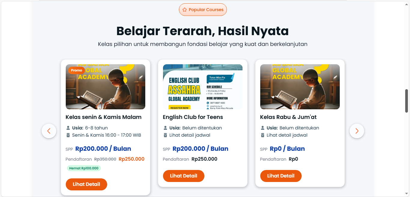 Pilih kelas di halaman program Assahra Global Academy